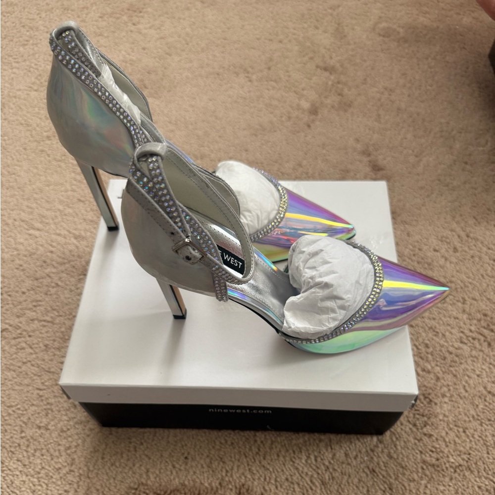 Nine West Silver and Iridescent Heels